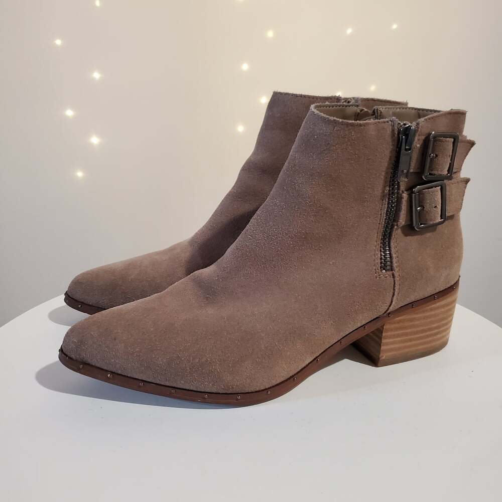 Bleecker & Bond Georgia Women's 8M Tan Suede Leather Buckle Almond Toe Booties